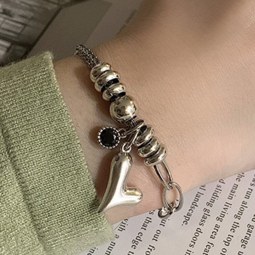 NEW 925 Sterling Silver Heart Charm Link Chain Bracelet